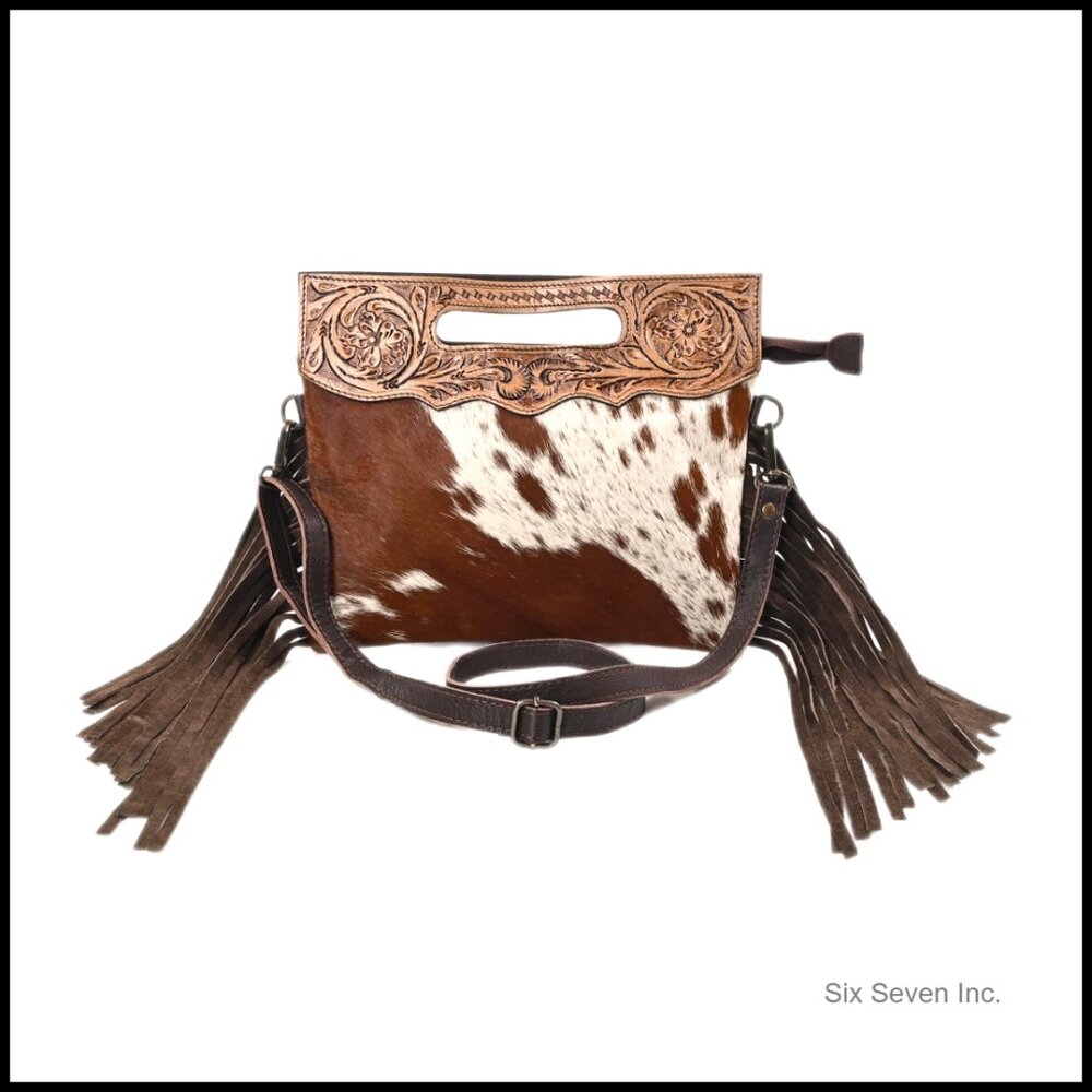 Natural Cowhide Leather Crossbody Sling Bag With Adjustable Strap